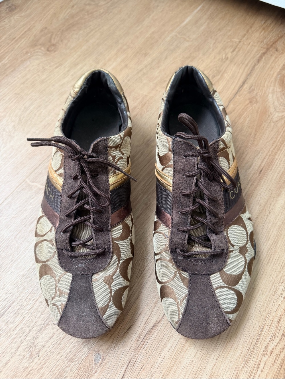 Coach Brown and Tan Signature Logo Lace-Up Sneakers